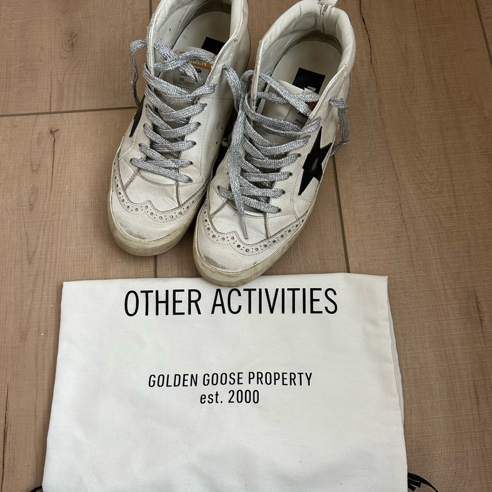 Golden Goose Cream High-Tops with Silver Laces